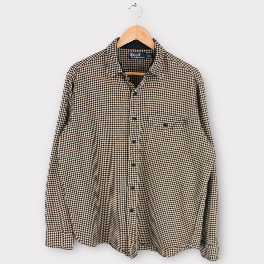 Polo Ralph Lauren Button Down Shirt Check Plaid Elbow Patch Men's Size XL